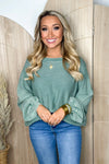 Pacific Green Long Sleeve Mineral Washed Top