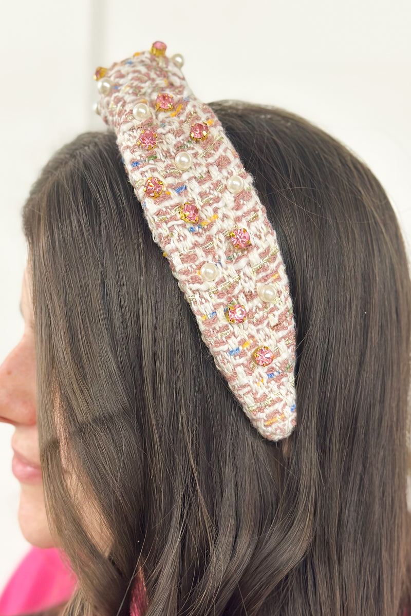 Mauve Pearl & Studded Tweed Headband