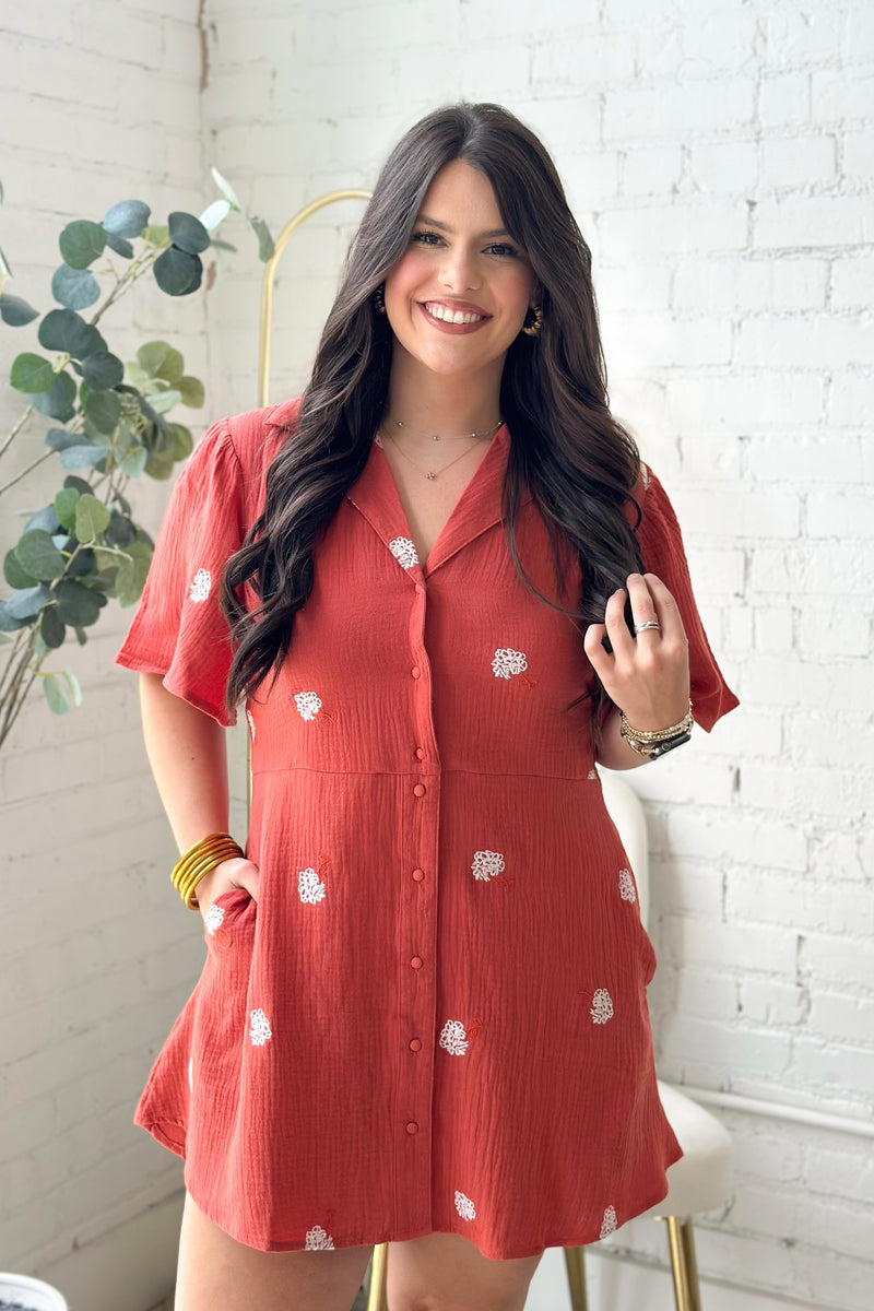 Burnt Orange Floral Mini Dress