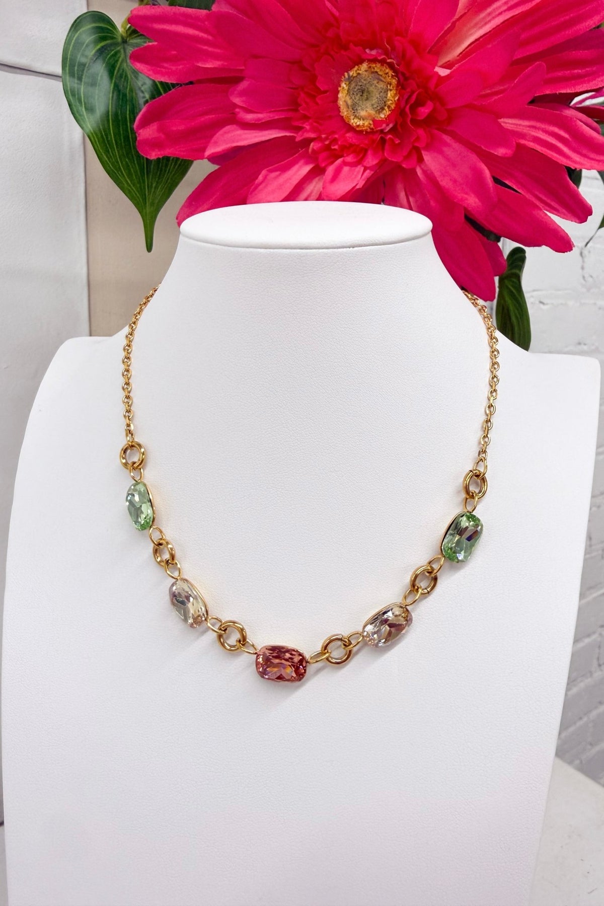 Multicolor stone necklace on a fine chain