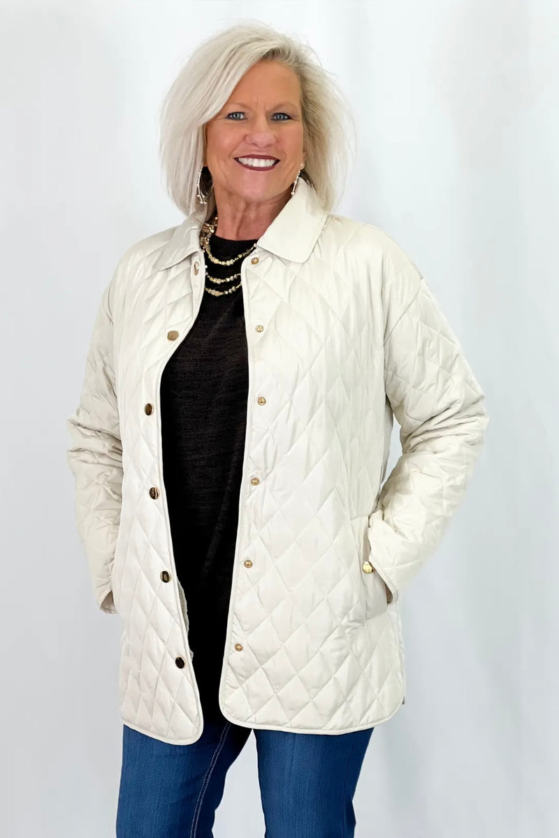 Cream Long Sleeve Quilted Jacket