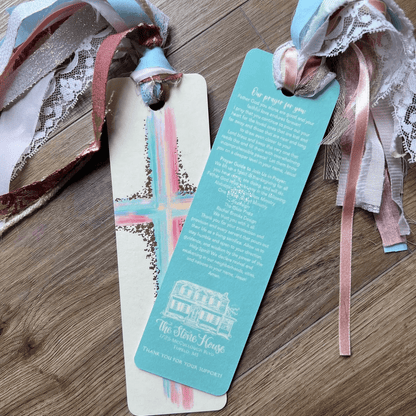 Bible bookmark with pastel cross artwork and a tassel