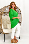 Kelly Green V-Neck High Low Blouse