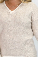 Oatmeal Drop Shoulder V-Neck Sweater