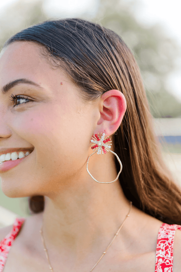 Red and White Sequin Sunburst Hoop Earring *Final Sale* - Lavish Boutique Accessories