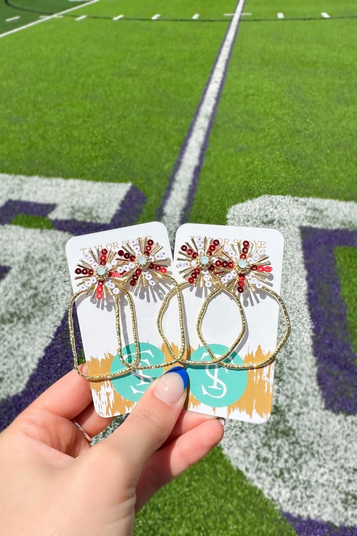 Sequin covered hoops in red and white