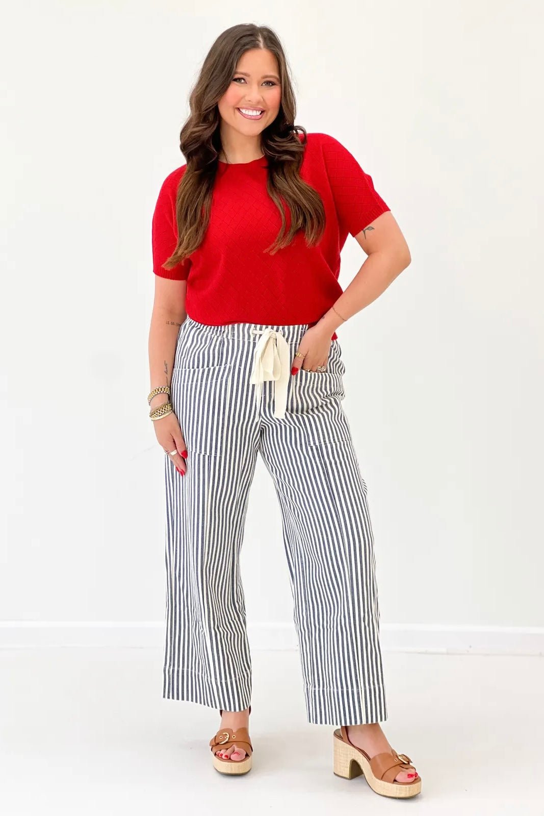 Red Short Sleeve Argyle Top - Lavish BoutiqueTops