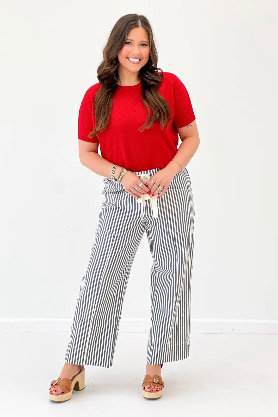Red Short Sleeve Argyle Top - Lavish BoutiqueTops