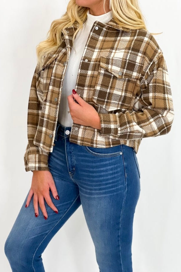 Brown Plaid Button Up Shacket