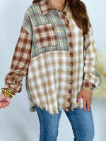 Sage and Rust Mixed Plaid Top