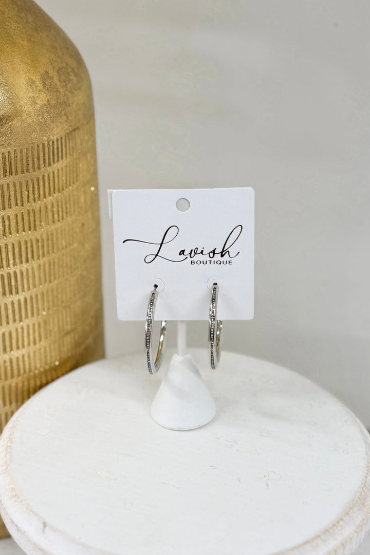 Rhodium 42mm hoops with a line of crystals