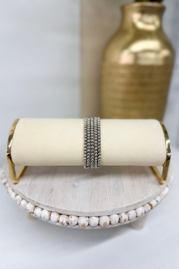 Rhodium five-row metal ball bead bracelet