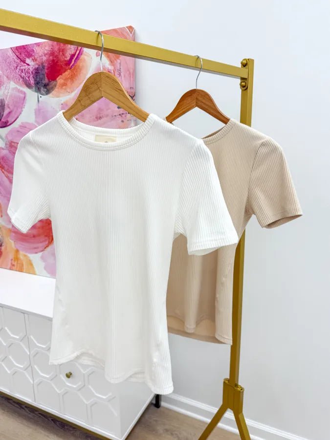 Ribbed Short Sleeve Top - Lavish BoutiqueTops