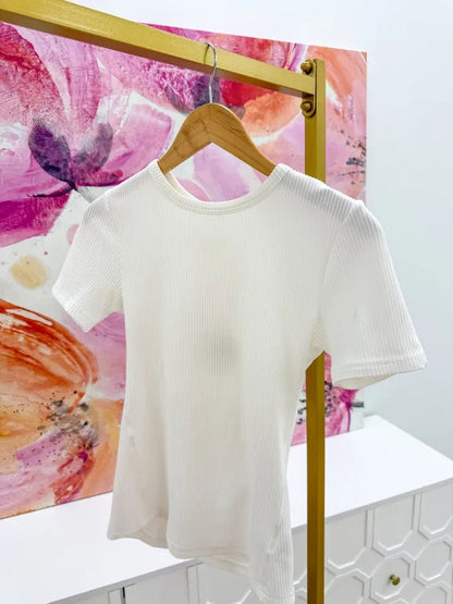 Ribbed Short Sleeve Top - Lavish BoutiqueTops