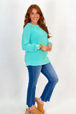 Mint Washed Crew Neck Long Sleeve Sweater