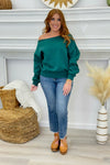 Hunter Green Off Shoulder French Terry Top