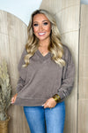 Mocha French Terry V-Neck Top