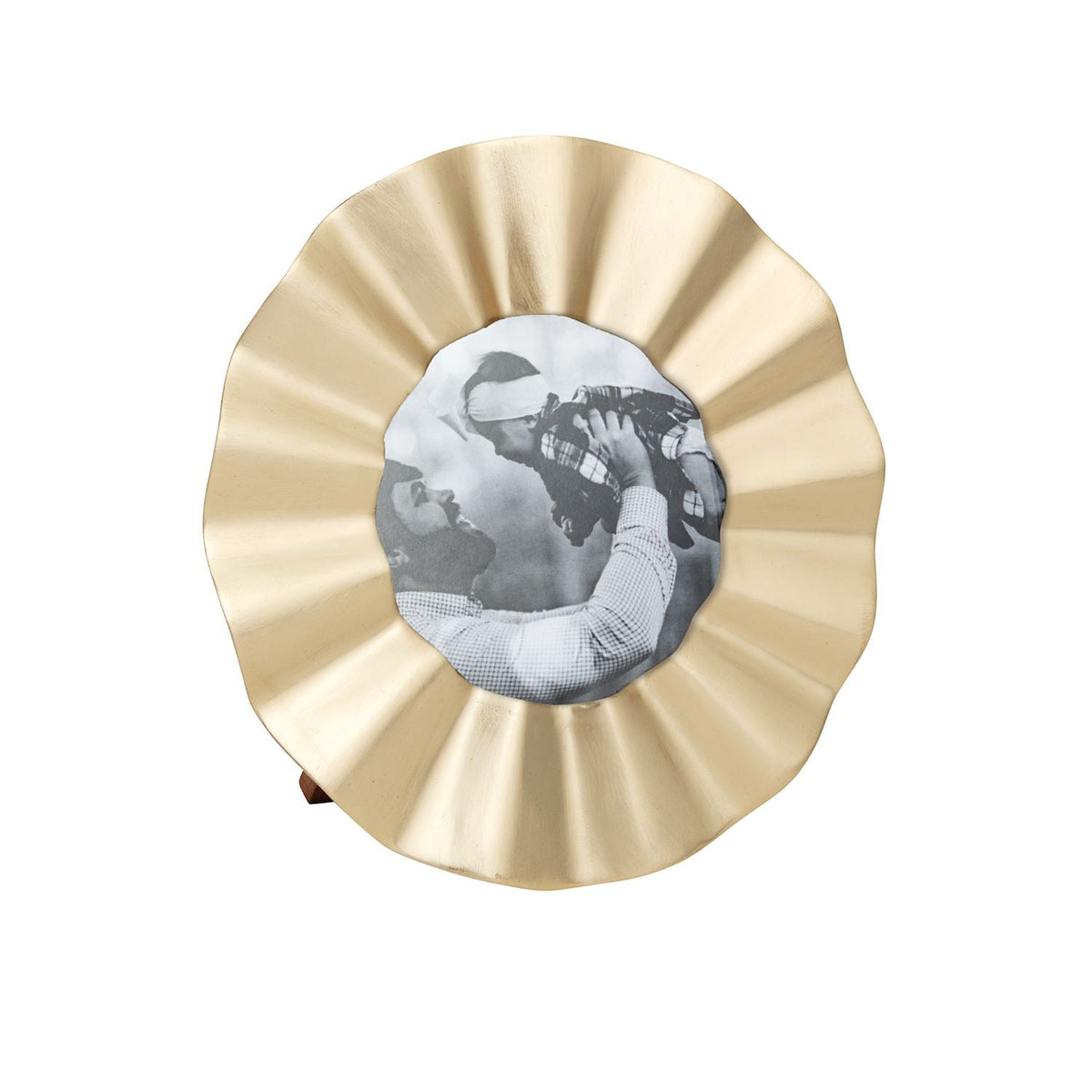 Round gold brass mini frame with a fluted flower edge