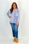 Light Blue Textured Front Pocket Long Sleeve Sweater