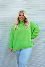 Neon Green Mock Neck Exposed Seam Top