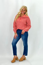 Coral Pink Long Sleeve Knit Sweater