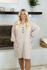 Taupe Ribbed Long Sleeve Pocket Dress