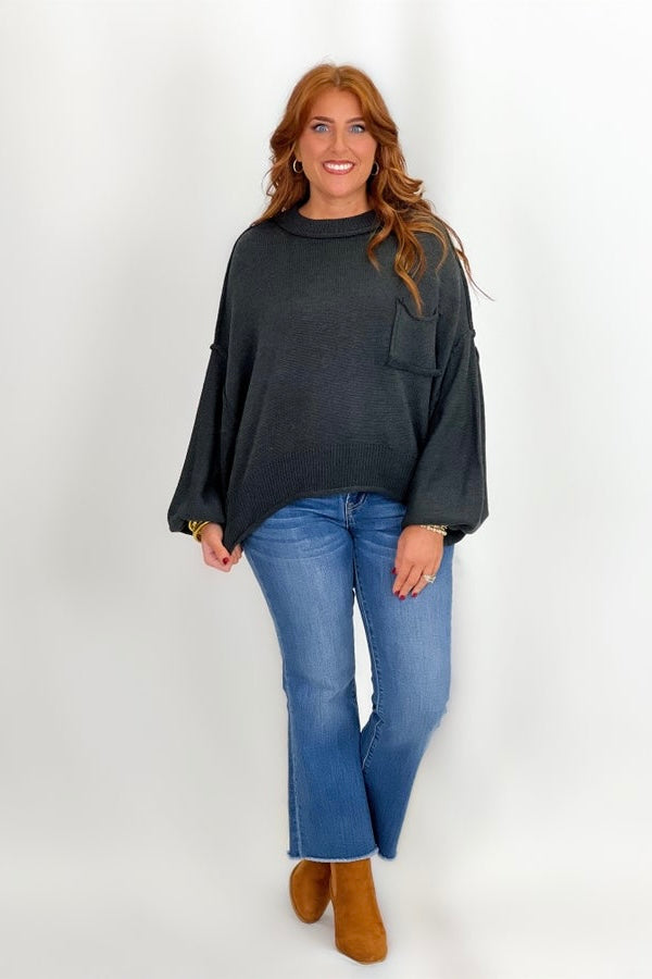 Black Pocket Detailed Oversized Sweater