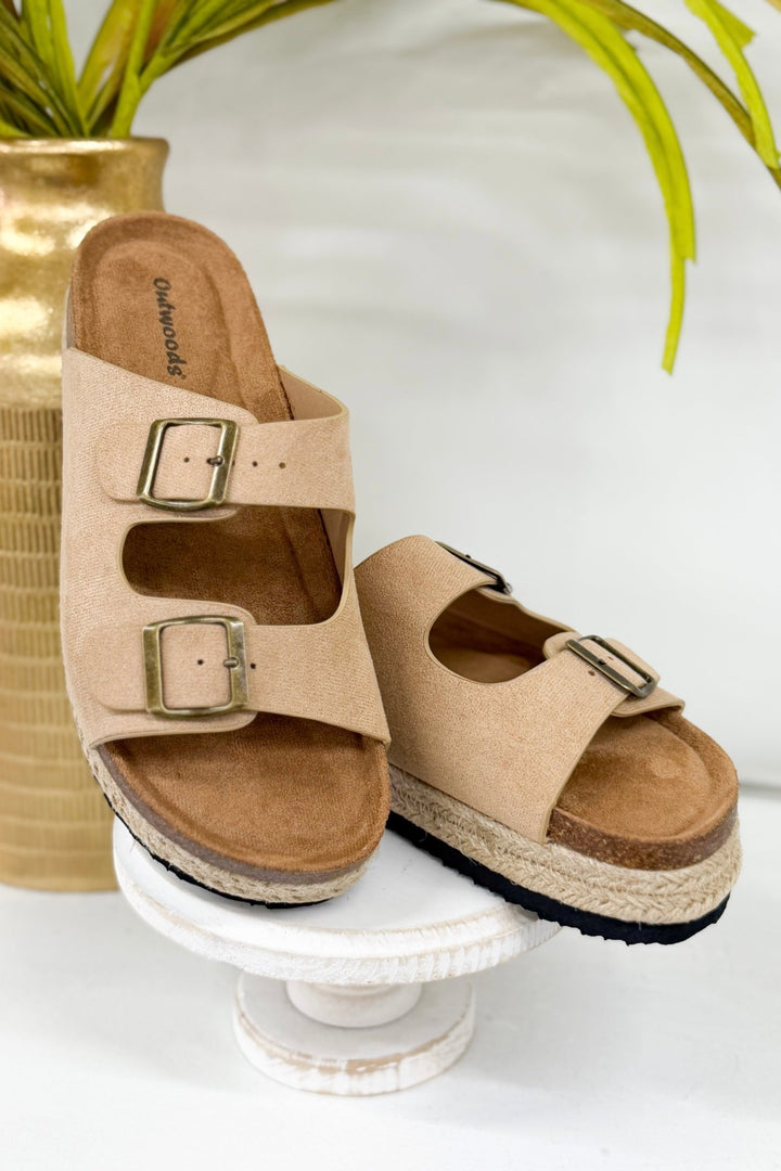 Sand Suede Raffia Slip On Sandal - Lavish Boutique Shoes