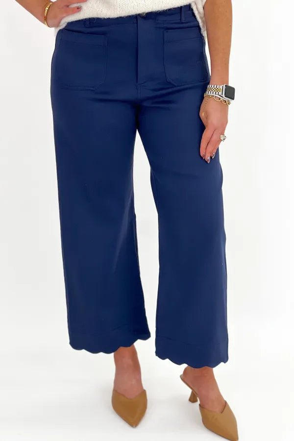 Scallop Hem Wide Leg Pants - Lavish BoutiqueBottoms