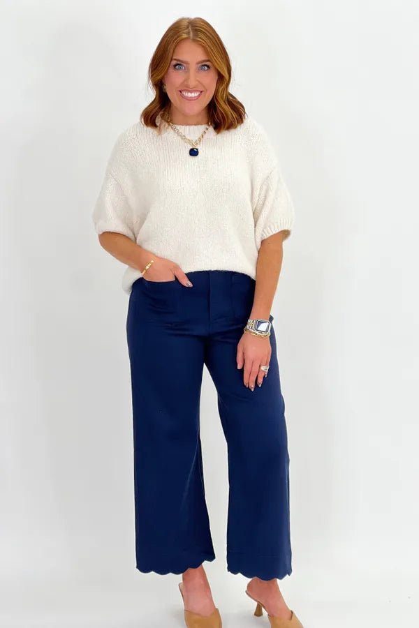 Scallop Hem Wide Leg Pants - Lavish BoutiqueBottoms