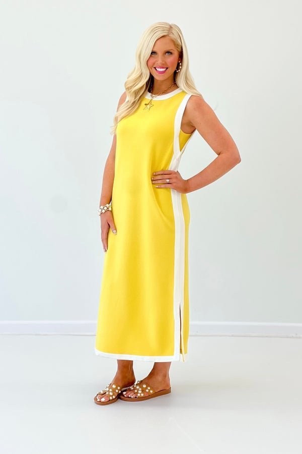Scuba knit maxi dress cut sleeveless for summer