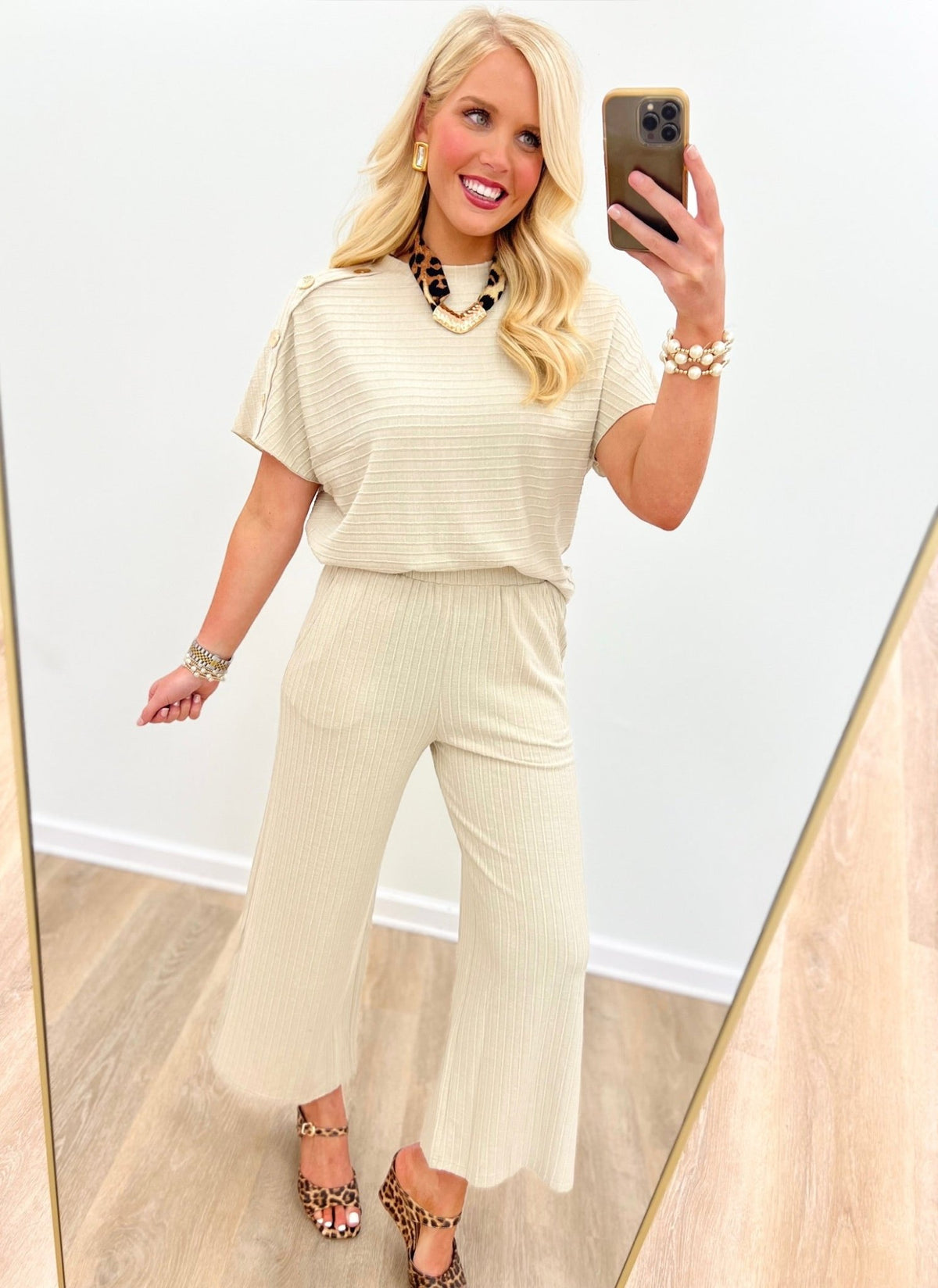 Two piece textured set with a relaxed silhouette
