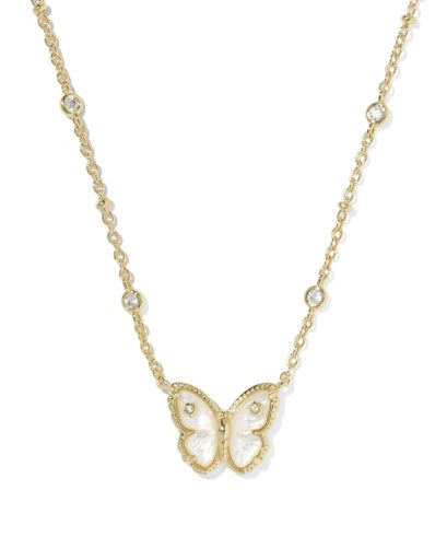 Kendra Scott Cailey Butterfly Short Pendant Necklace Gold Ivory Mother of Pearl