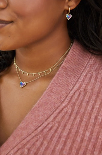 Kendra Scott Ari Heart Short Pendant Necklace Rose Gold Light Pink Drusy