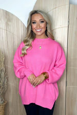 Bubblegum Pink Oversized Mock Neck Sweater