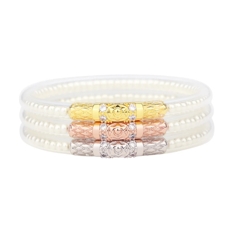 BuDhaGirl White Pearl Three Queens All Weather Bangles