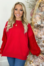 Red Cable Detail Sweater