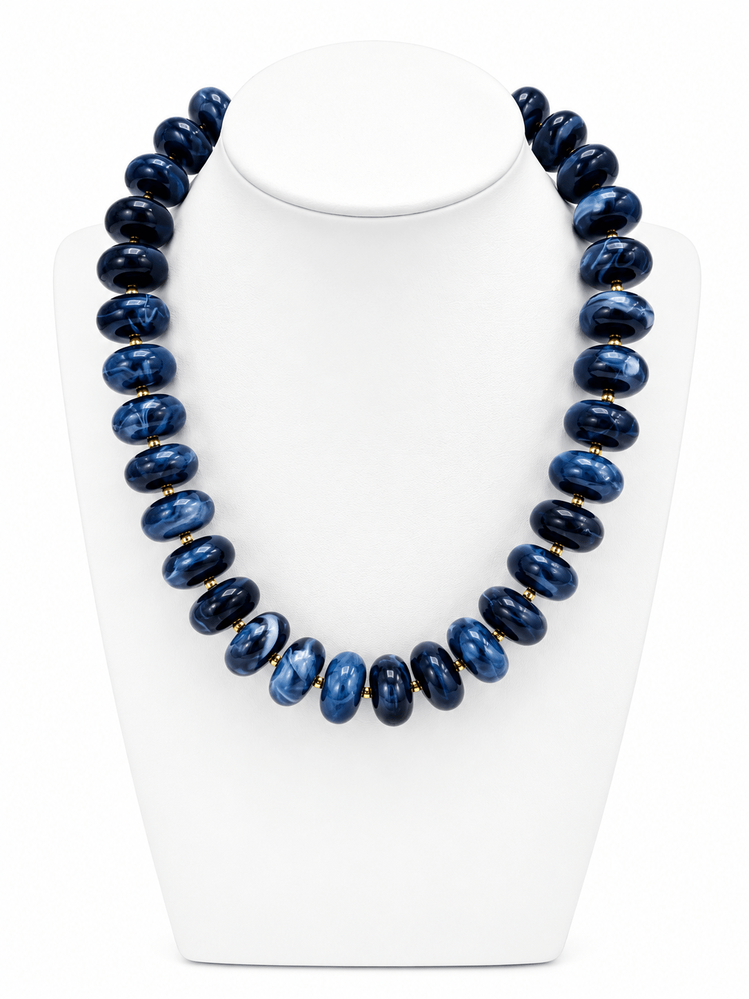 Beaded necklace of marbled resin rounds