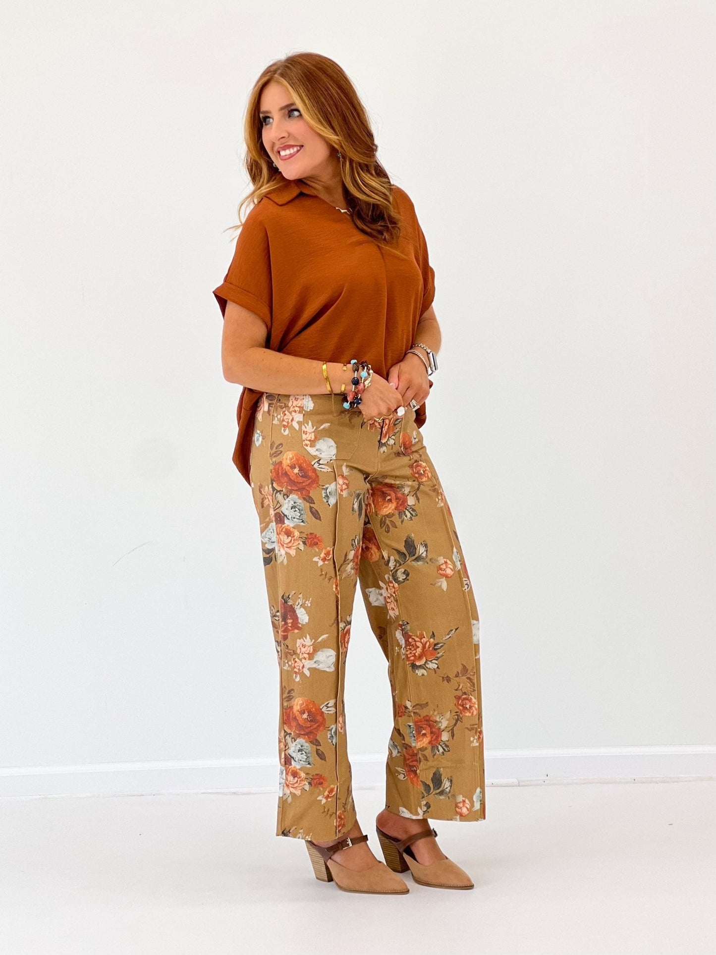 She & Sky Drop Shoulder Collared Top - Lavish Boutique01-TOPS