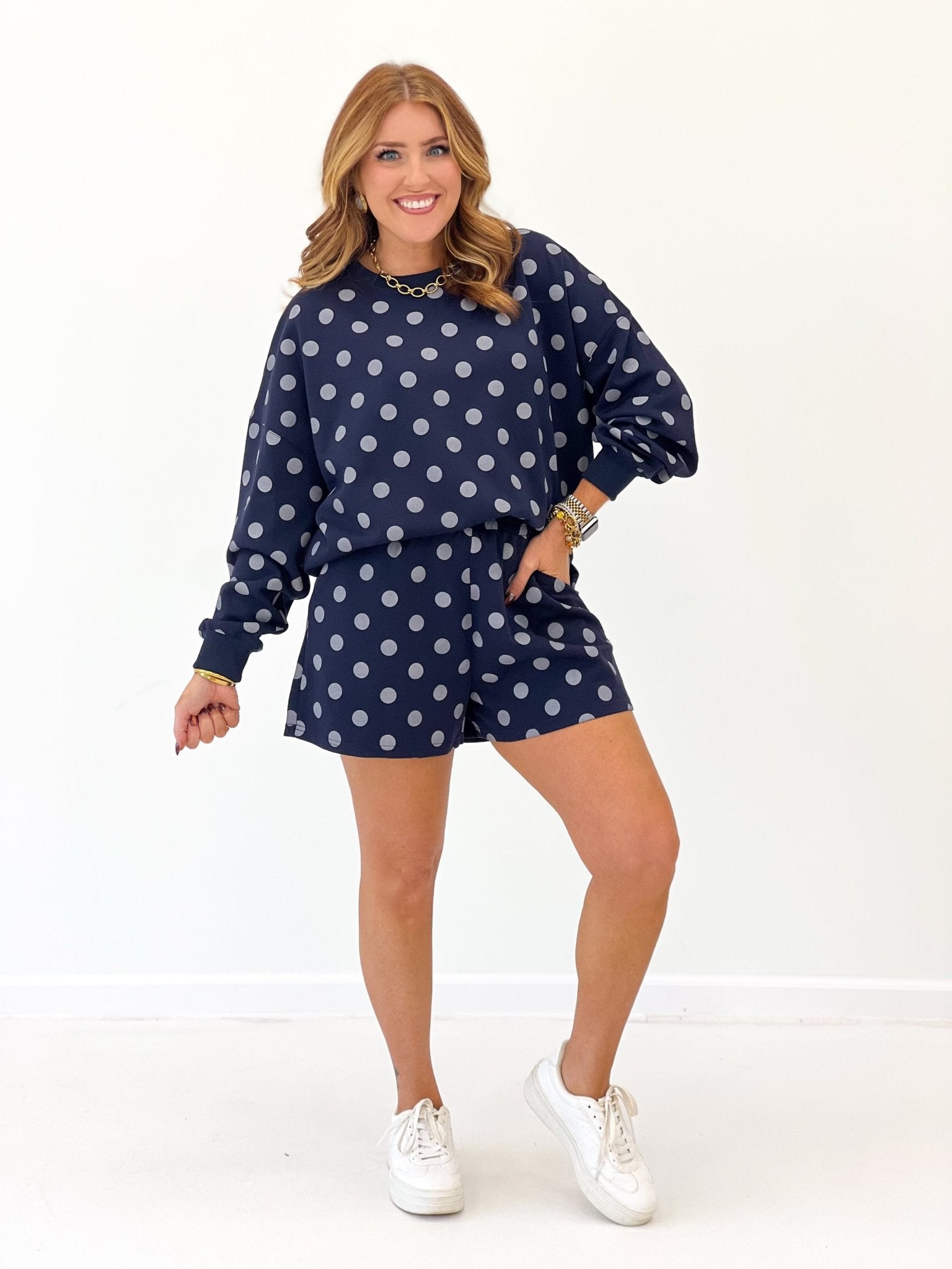 Two piece knit set with a spotted print