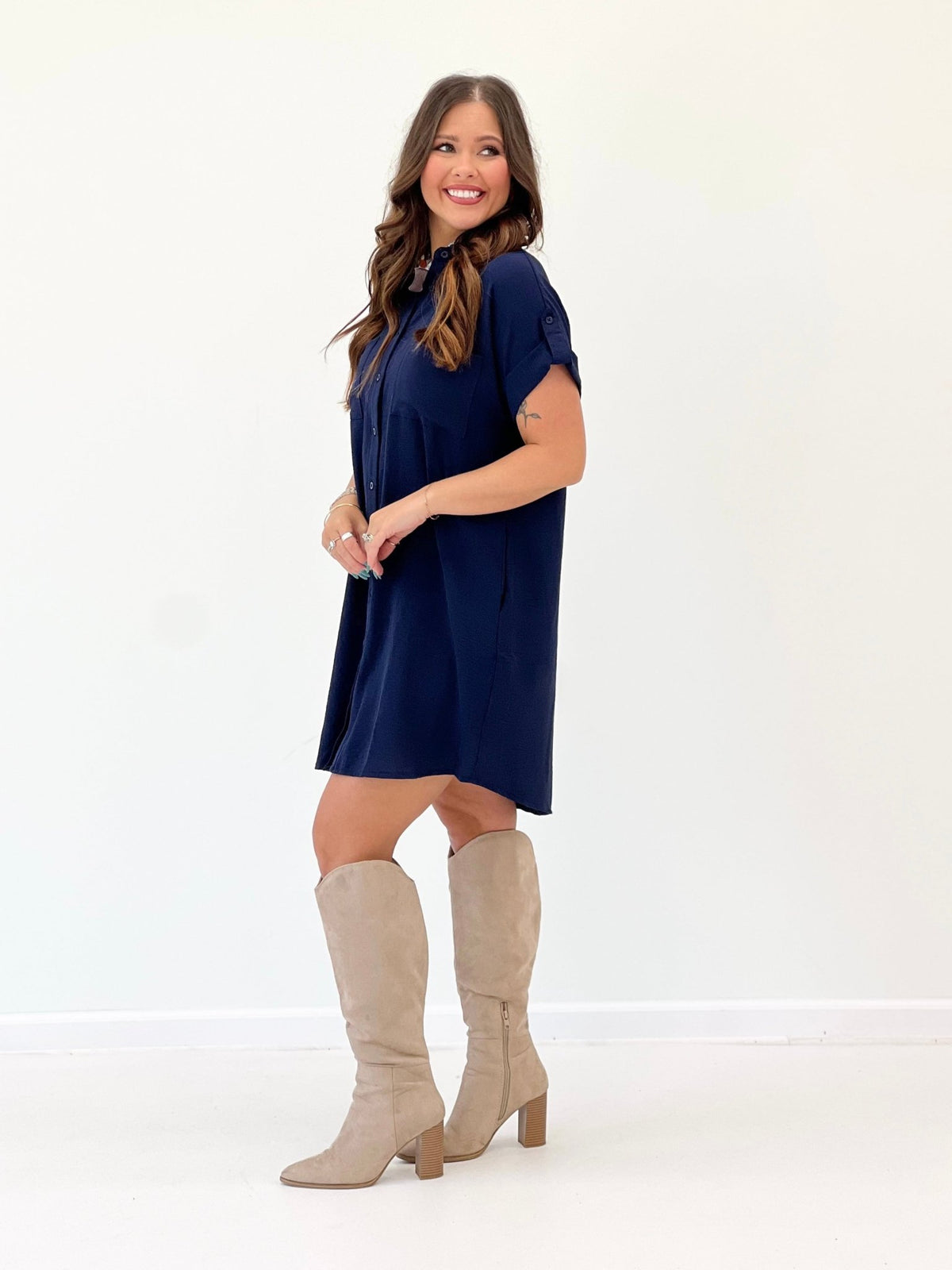 Long button up shirt dress in a soft, easy-wearing woven