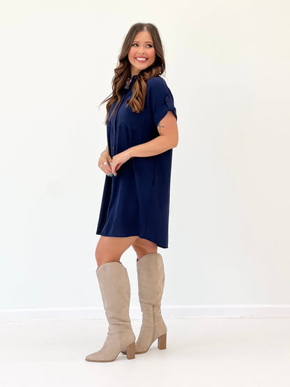 Long button up shirt dress in a soft, easy-wearing woven