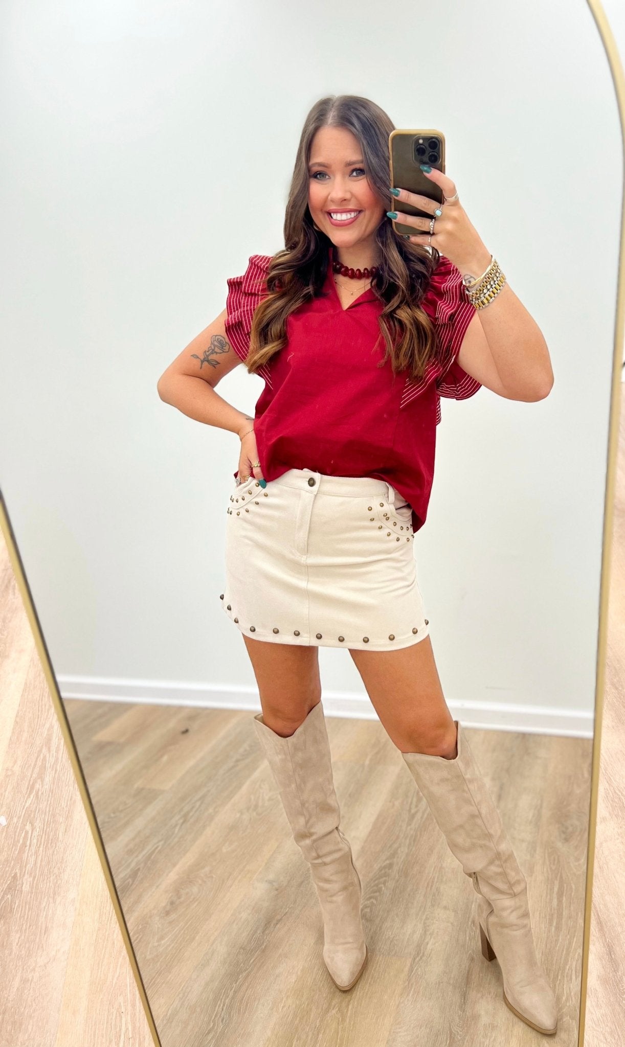 She+Sky Ruffle Sleeve Stitch Detail Top - Lavish Boutique01-TOPS