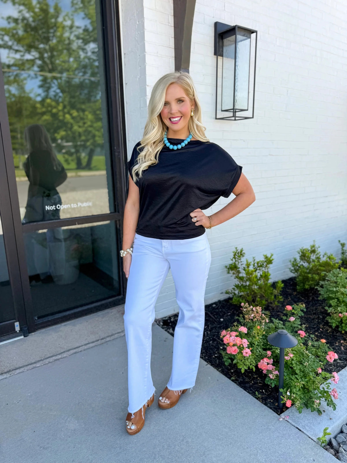 Short Sleeve Cuffed Woven Top - Lavish Boutique01-TOPS