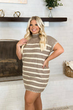 Mocha Striped Knit Sweater Dress