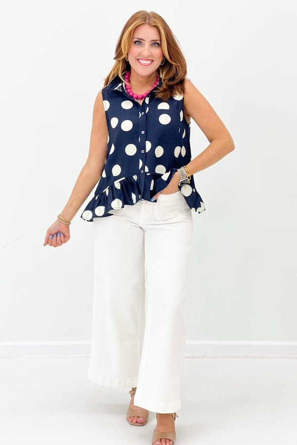 Sleeveless Polka Dot Ruffle Top - Lavish BoutiqueTops
