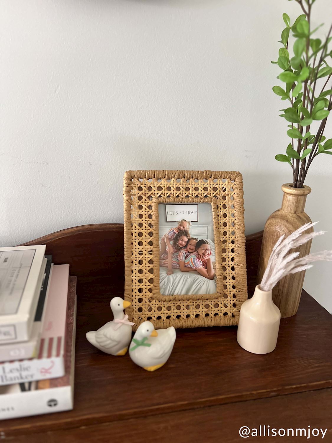 Woven cane picture frame in a natural finish, small size