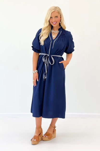 Smocked Ruffled V-Neck Dress - Lavish BoutiqueDresses