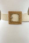 Ivory Square Buckle Straw Belt