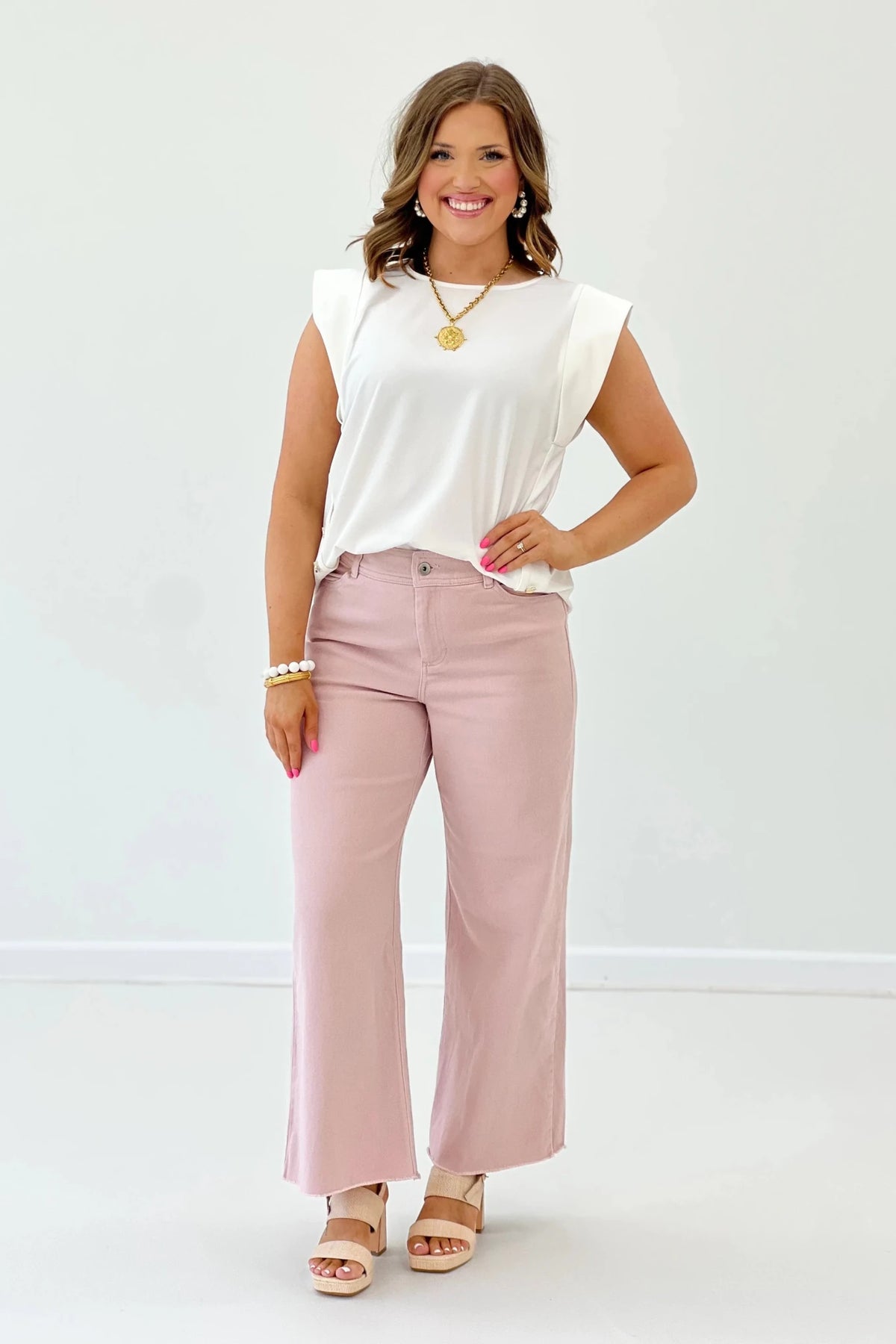 Solid Cap Sleeve Button Detail Top - Lavish BoutiqueTops